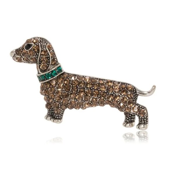 Set of 2 NEW Pets Dachshund Dog Breed Rhinestone Bling CZ Collar Brooches Pins - Picture 4 of 6